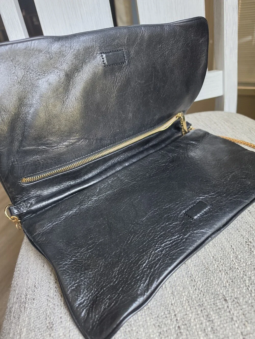 Tory Burch Black Leather Logo Chain Clutch